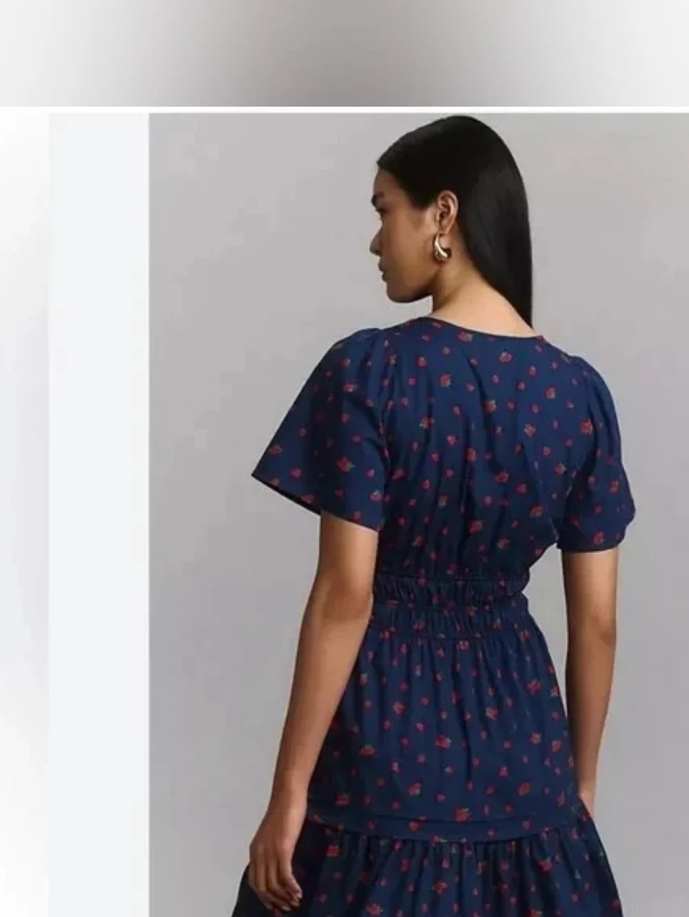 Anthropologie Navy Blue Short Sleeve Strawberry  Midi Dress - Picture 2 of 6